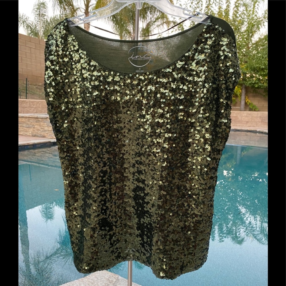 INC International Concepts Green Sequin Blouse
